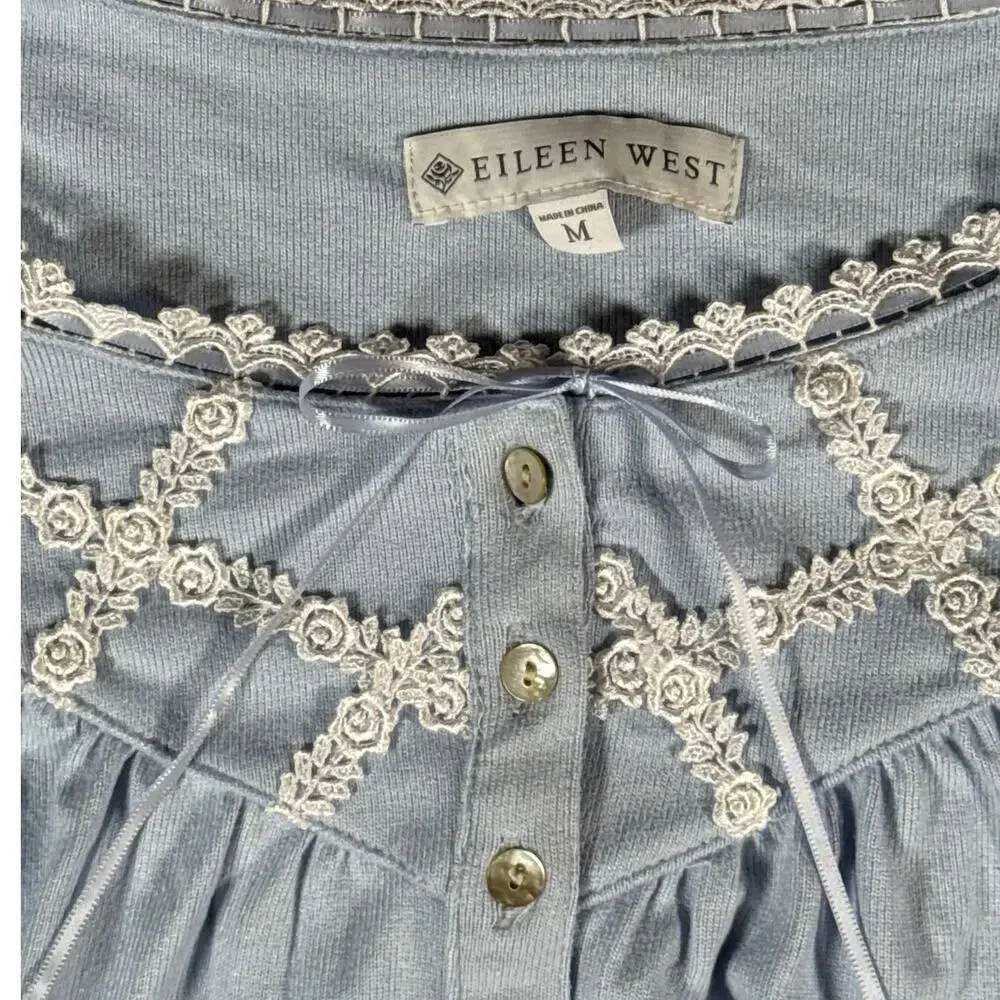 Eileen West Night Gown Pajama Womens Medium Long Sleeve Sweater‎ Knit Light Blue